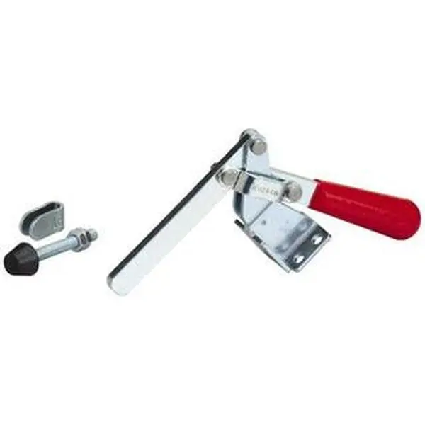 Destaco 317-15 Carbon Steel Manual Hold Down Toggle Clamp, 375lb Holding Capacity, Vertical Handle, 60° Handle Movement, 185° Bar Opening, Solid Bar Grip, Flanged Base