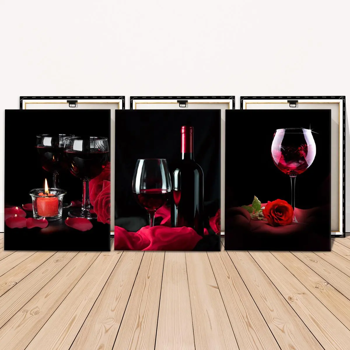 Wine Themed Canvas Painting, 3 Counts/set Romantic Wine Glass Pattern Vintage Wall Art, Wall Decor for Home Living Room Bedroom Office, Ornaments Wine Themed Canvas Painting, 3 Counts/set Romantic Wine Glass Pattern Vintage Wall Art, Wall Decor for Home Living Room Bedroom Office, Ornaments