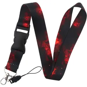 Black Red Lanyard for   ID Badge Holder with Safe Removable Black Buckle & Metal Spring Clip Cool for Guy Adult Teen