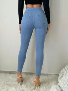 Women's high-waisted athletic jeans are tight and stretchy. Washed jeans, long pants, yoga pants, sweatpants, or stretchy Bottom pants for gym workouts, enhancing the buttocks, and butt-lifting pants