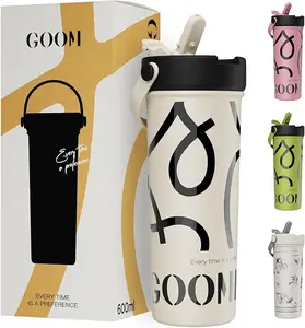 【Monochrome 】GOOM Graffiti 20oz Tumbler with Lid and Straw, Spill Proof Tumbler with Flip Straw and Top Handle, - White Bottle Cup