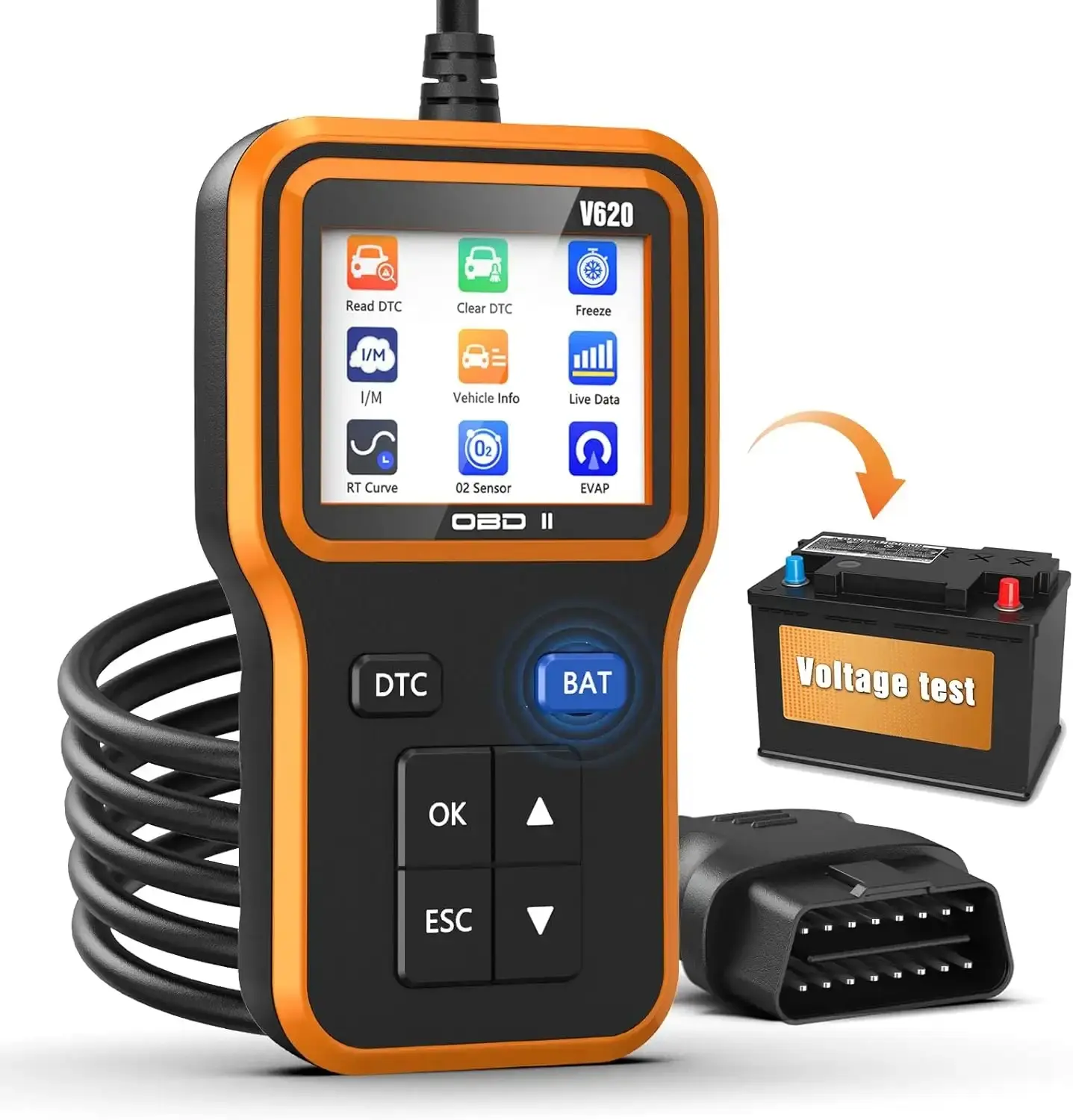 OBD2 Bluetooth Diagnostic Code Reader & Scanner with Upgrade Battery Tester - Car Repair Tool for 1996+ OBD II Protocol Vehicles, Checks Engine Light, Emissions Readiness, Reads & Clears Error Codes, Bluetooth Diagnostic Code Readers & Scanners