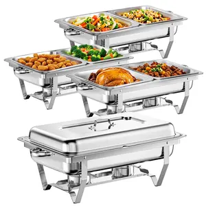 4 Pack 8QT Half Size Chafing Dish Buffet Set , Stainless Steel Food Warmer Kit with Lids, Food Pans, Water Pan and Fuel Holders for Restaurant Catering Parties Weddings