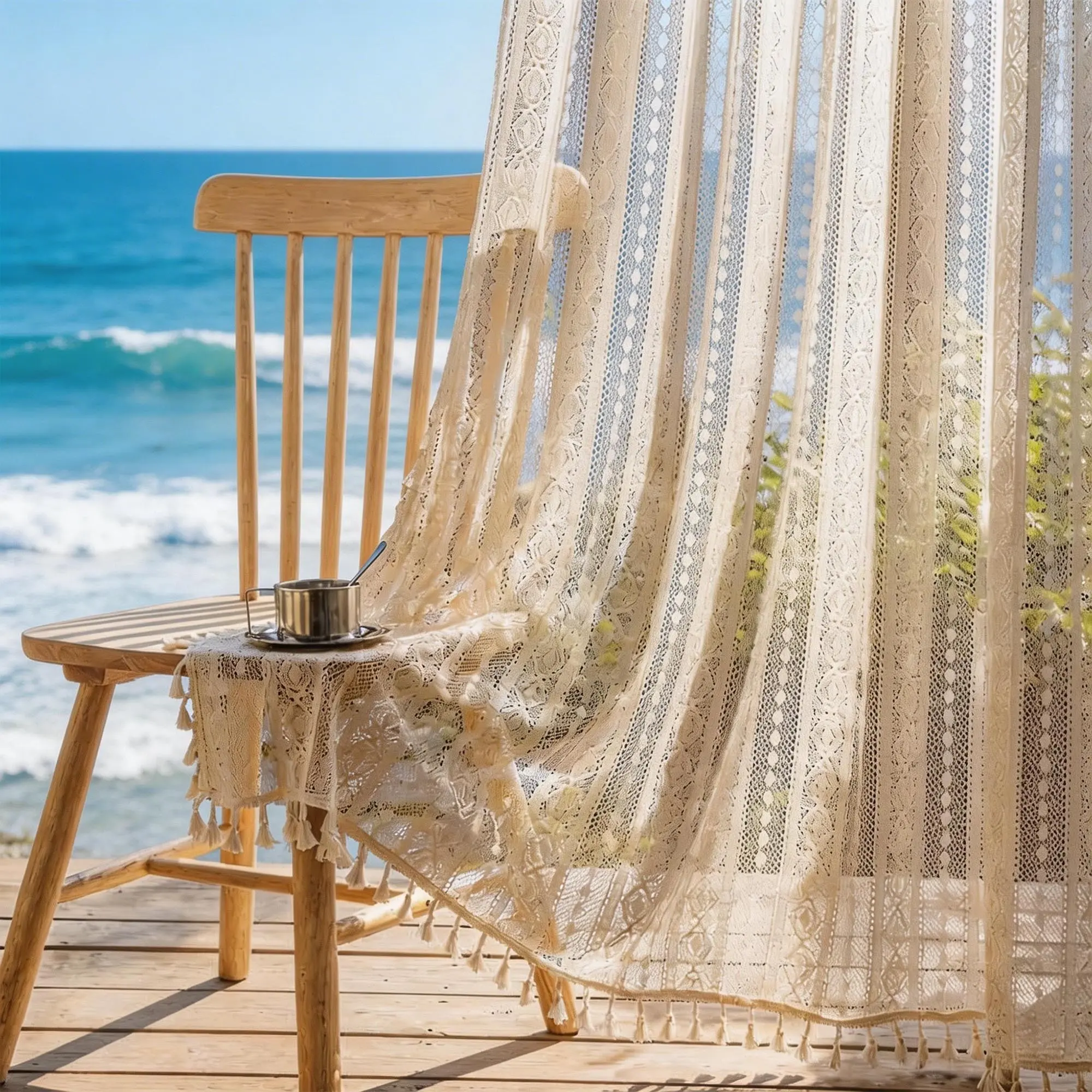 Bohemian Style Sun Curtain Set, Home Decoration Curtain, Outside Curtains, Gazebo Curtains Outdoor, Breathable Mesh Design, Perfect for Spring Summer, Home Patio, Balcony, Outdoor Weddings
