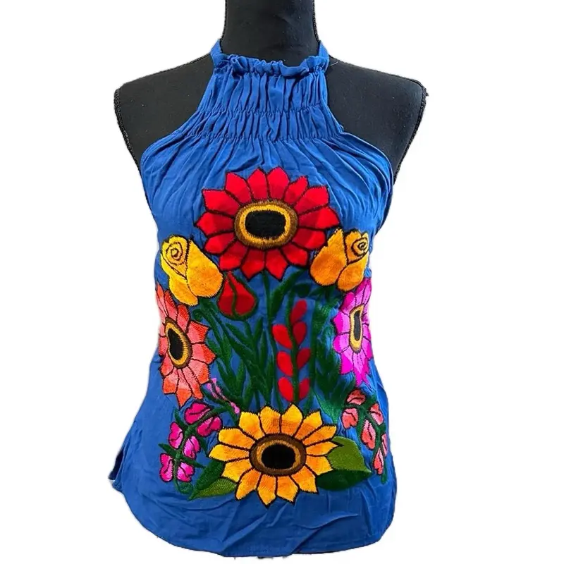 Blusas Mexicanas Cotton Floral Top Shirt Womenswear Traditional Sleeveless Clothes Medium Fit Authentic Mexican Fashion