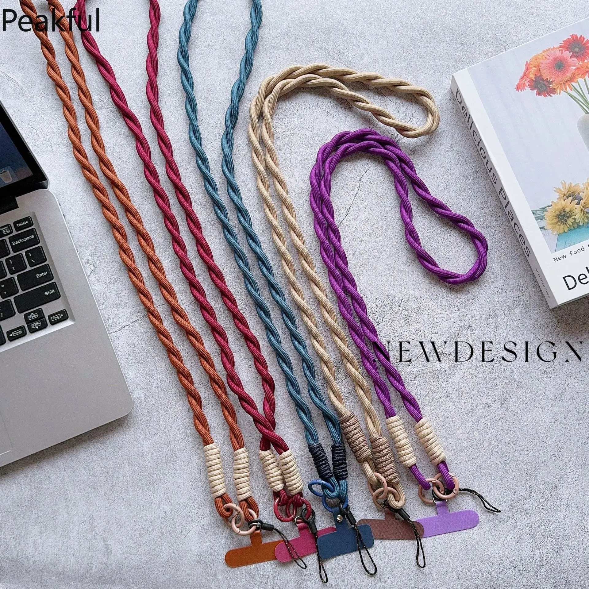 Neutral Tone Braided Phone Crossbody Strap, Popular Boho Adjustable Lanyard Accessory with Detachable Tether Patch, lightweight durable woven rope construction, great for casual streetwear, work outfits, travel adventures and hands-free convenience