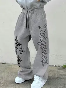 Men's Casual Sporty Long Pants, Thorn Pattern Print, Drawstring Loose Fit, Wide Leg, All-Season Wear, Men's Fashion Clothing, Sports Casual Pants
