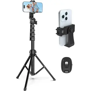 64inch Phone Camera Tripod with Remote Control & Phone Holder Sturdy Stable Height Adjustable Multi-Angle Shooting Selfie Stick for Video Recording