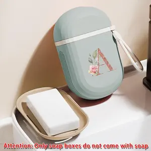 Portable Capsule Soap Case Soap Holder Compact Soap Organizer for Household & Outdoor Travel Moisture-Proof Design Student Dormitory Essential for Back to School A-Z Letter Rose Gold Pattern Bathroom Essentials Accessories