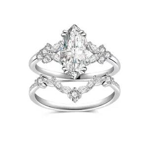 S925 silver fully encrusted with moissanite marquise stackable rings, dazzling and exquisite with a luxurious feel