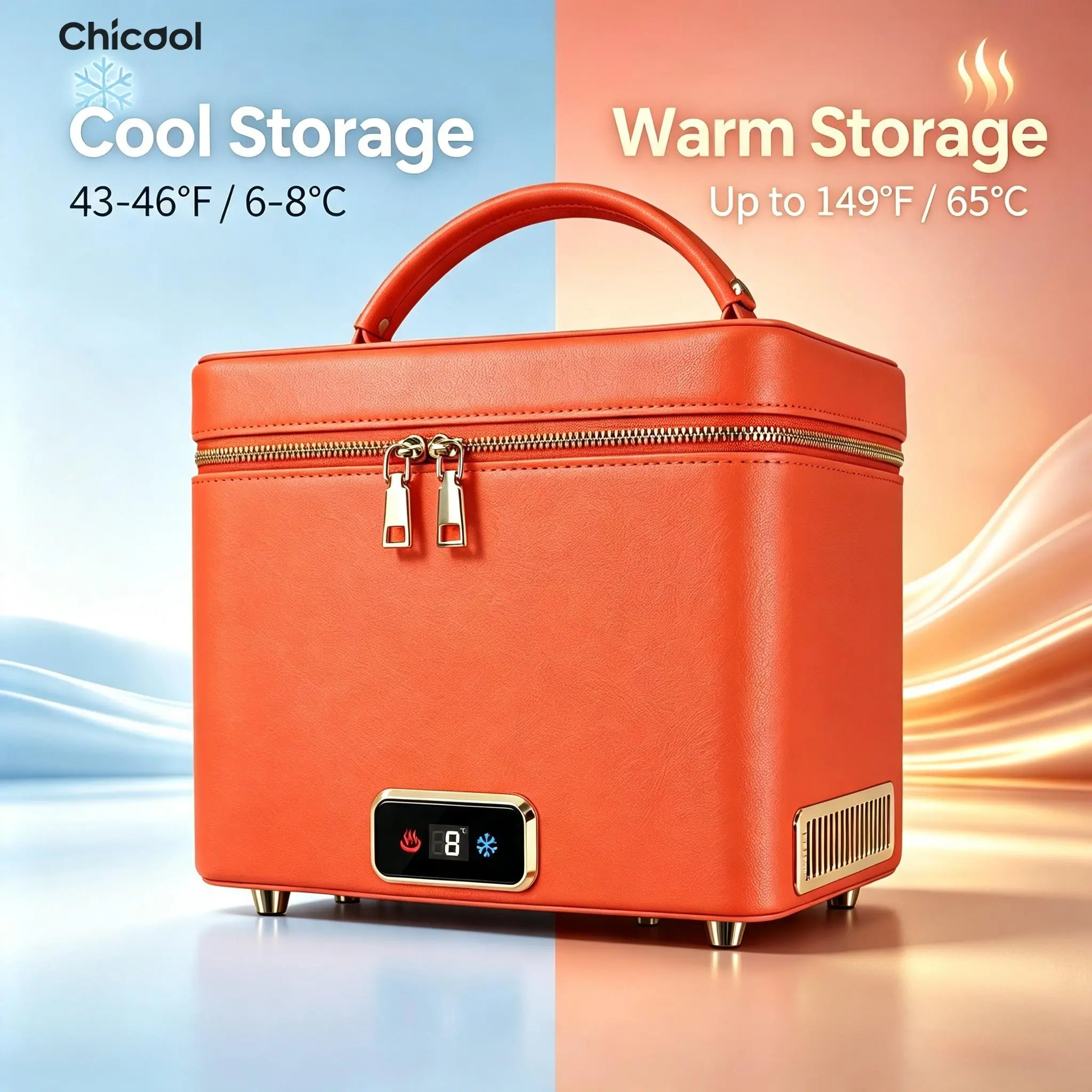 CHICOOL Small 5L Portable Beauty Refrigerator - Dual Temp Camping Essential Beverage Fridge, AC/DC/USB Powered, for Skincare, Road Trips, Car Use