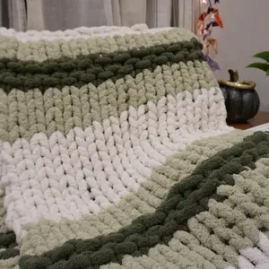 Olive, Sage & Cream Striped Blanket