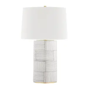 Borneo Table Lamp - Modern Ceramic Base With Textured Finish & Sleek White Linen Shade