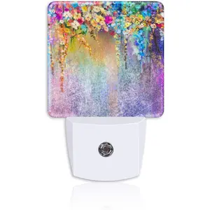 Abstract Ivy Floret Night Light Plug into Wall with Dusk to Dawn Sensor Blue Purple Flower Energy Efficient LED Nightlight for Women Girls Boys Room Decor,Hallway,Kitchen,Bathroom,Nursery,Stairs