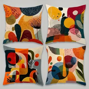 4pcs, Colorful Geometric Throw Pillow Covers, Modern Abstract Geometric Pattern Design, Abstract Patterns, Home Décor Products, Suitable Spring Living Room, Bedroom, Sofa and Bed Decoration, 2D Flat, Single Sided Printing, No Pillow Core