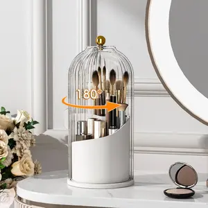 【Valentines Gift】 Makeup Brush Holder with Lid 360 Rotating Clear Dustproof Make Up Organizers for Vanity Bathroom Countertop Toothbrush Holders gifts for girlfriend makeup brush holder