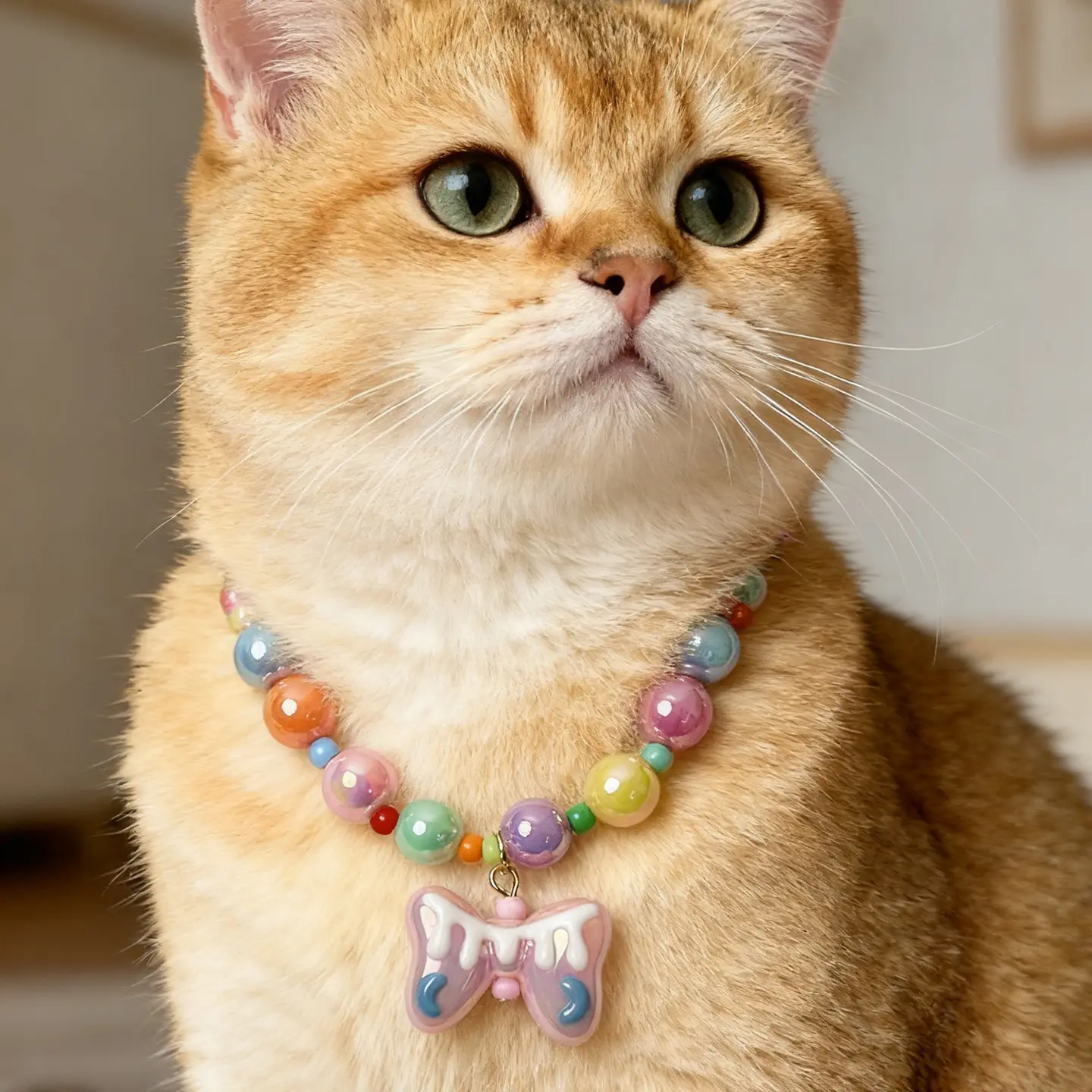 Pet Rainbow Beaded Collar Necklace - Resin Beads, Bright Look, Cartoon Charm - Dog & Cat Neck Accessory