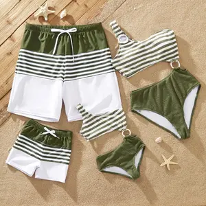 PatPat Family Matching Colorblock Stripe Swim Trunks or One Piece One Shoulder Swimsuit