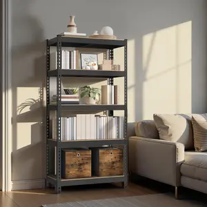 5-Tier Storage Shelves, Garage Storage, Adjustable Shelving Unit, 17.7 x 35.4 x 70.9 Inches, for Study Shed Basement, Black and Brown