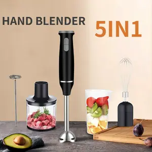 Immersion Blender 5-in-1 Handheld Mixer, Electric Mixer with Up to 800W Heavy-Duty Motor, Turbo Mode Handheld Mixer, Milk Frother, Whisk, Beaker, Chopper, Stainless Steel Blades