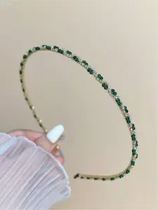Vintage Palace Style Rhinestone Hair Hoop for Women and Girls, Sparkly Beaded Narrow Headband with Green Black Brown Crystal Look, Lightweight Anti Slip Hair Accessory for Travel Beauty, Summer Outfit, Valentine Birthday Holiday Gift for Her