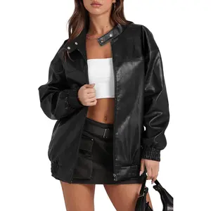 Leather Jacket Women Faux Oversized Motorcycle Bomber Coats Fall Fashion Outfits Winter Clothes