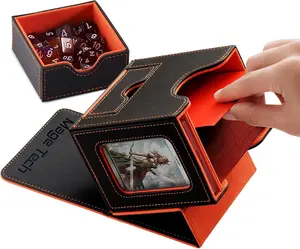 MTG Commander Deck Box – Patented Design with Commander Display, Fits 100 Double-Sleeved Cards, 35pt Card Holder & Dice Tray – Grey/Orange
