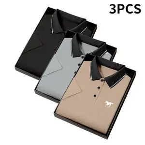 Men’s 3-piece polo shirt set for business casual, sports, and everyday activities; short-sleeve polo shirts; short-sleeve polo shirt set