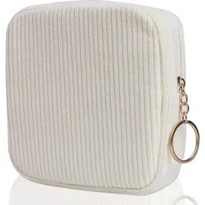 Sanitary Napkin Storage Bag, Preppy Corduroy Period Bag for Women, Cute Portable Period Pouch with Zipper, Sanitary Pads Bag Tampons Holder for Purse, First Period for Women Ladies