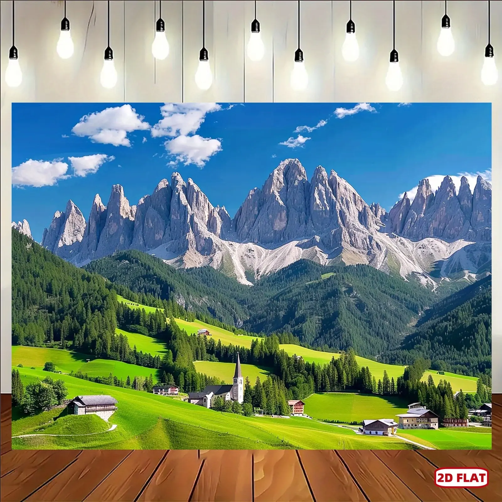 1pc 2D Flat Polyester Mountain Scene Backdrop - European Theme, Swiss Alps Dolomites Green Hills Village Banner, Soft Texture, Video Studio Booth Prop, Universal Holiday Textile Decor (No Electricity Needed, Multipurpose), Flat Backdrop