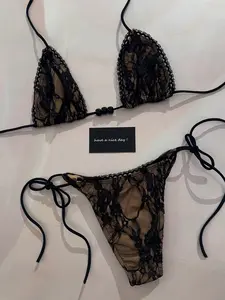 European and American sexy solid color lace ladies' bikini swimsuit Bikini Set Bikini Swimwear