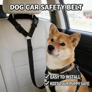 Dog Car Seat Belt, Adjustable Vehicle Seat Belt Lead with Elastic Buffer for Small Medium Large Dogs, Practical Nylon Dog Travel Restraint Fit for Cars Trucks (Black)
