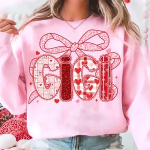 Custom Valentine's Day Sweatshirt for Mama Gigi Mimi Nana, Coquette Pink Bow Leopard Print, Retro Heart Sweater, Personalized Mother's Day Gift, Cute Valentine Apparel