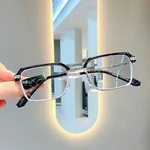 Retro Two-Tone Browline Square Optical Glasses for Men Women, Trendy Fashion Frames, Lightweight Comfortable Eyeglasses for Prescription Lenses