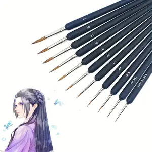 11 PCS Miniature Hook Line Pen Art Painting Acrylic Brushes Weasel Hair Paint Watercolor Oil Paints Brush Art School Supplies Artist Supplies