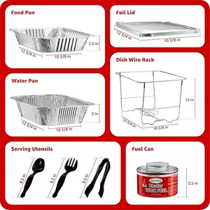 Disposable Chafing Dish Buffet Set, Food Warmers for Parties, Catering Supplies Buffet Display, Complete Premium Set, Half Size Single Pan, Warming Trays (6 Pack) Aluminum Utensils