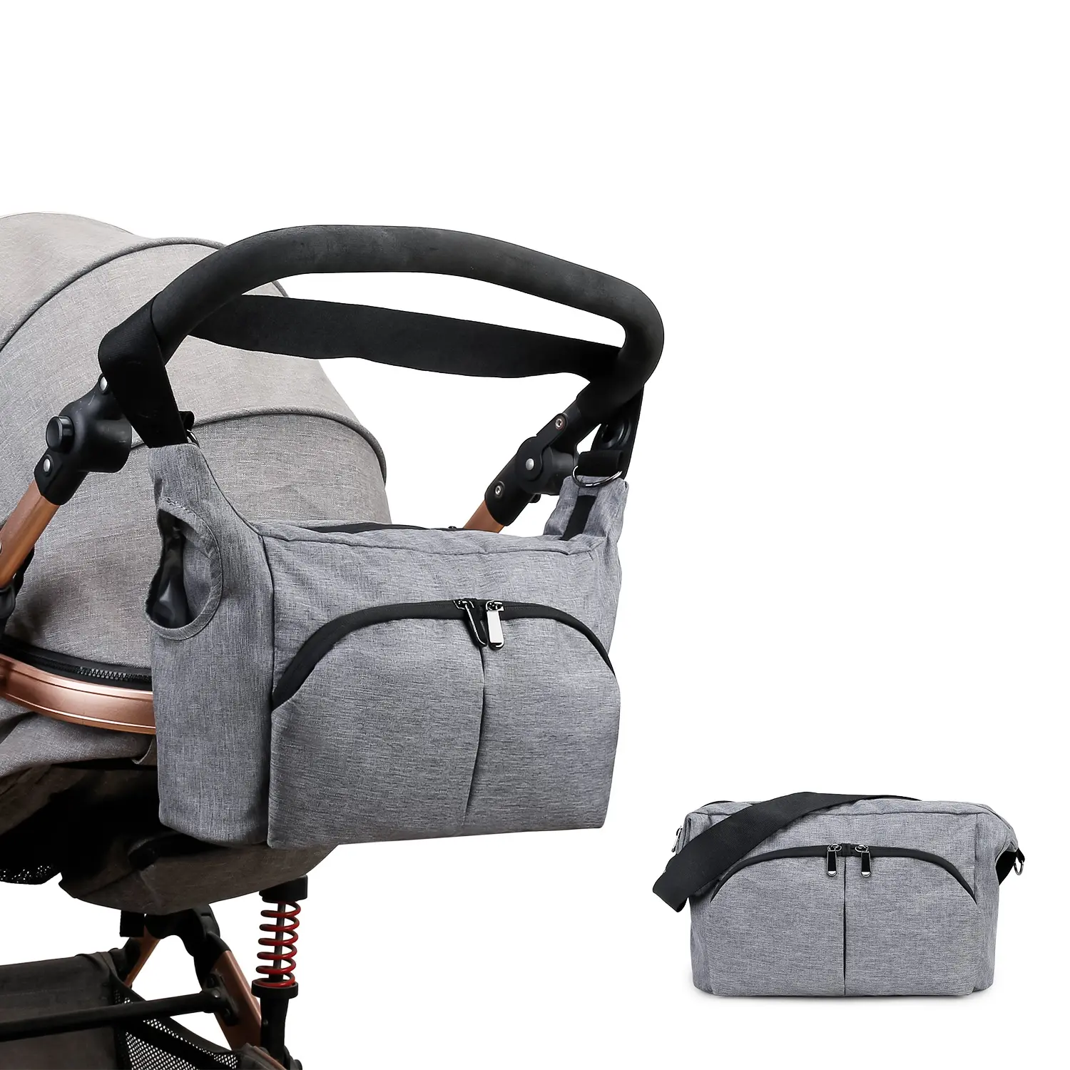 Single Shoulder Handheld Mommy Bag, Portable Baby Stroller Bag with Hook Pair, Multifunctional Maternity Travel Bag