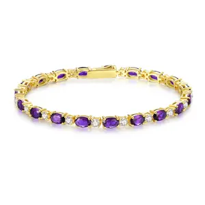Female Adults' "Glamour Radiance" February Birthstone Fancy Cut Amethyst Sterling Silver Tennis Bracelet