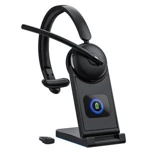 Wireless Headset with Mic for Work, Bluetooth Headphones with Microphone (Noise Cancelling) & Charging Base, Wireless Headset for Work from Home/Office/Call Center/PC/Computer/Teams/Zoom/Skype/Laptop