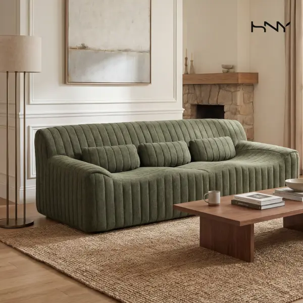 【SummerWins】HNY Cloud Lazy Boneless Sofa, No Assembly Compression 3 Seater Chenille Couch with Deep Seat & Pillows for Living Room Bedroom Apartments, Cozy Green summerwins