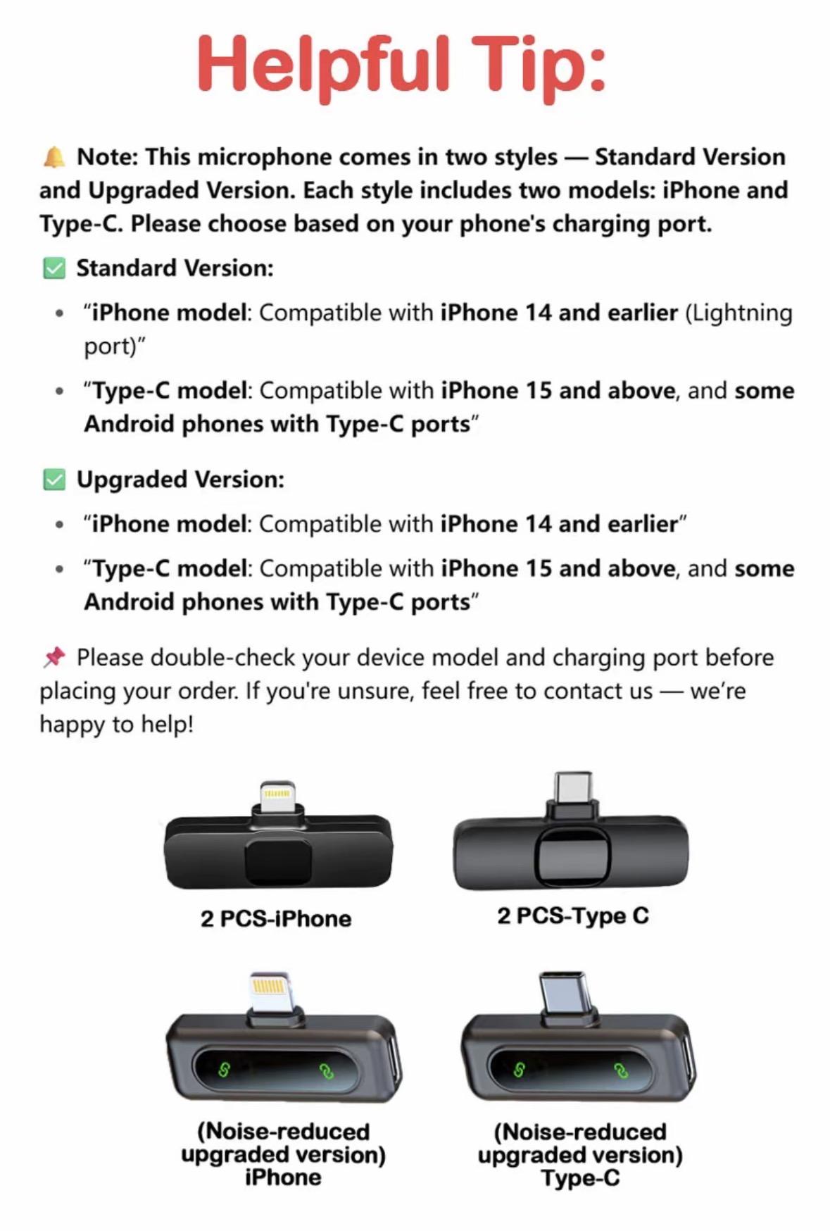 2 pos Wireless Lavalier Microphones for iPhone, Android, iPad - Mini Wireless Clip-on Microphones Crystal Clear Sound Quality for Recording, Live Streaming, Vlog