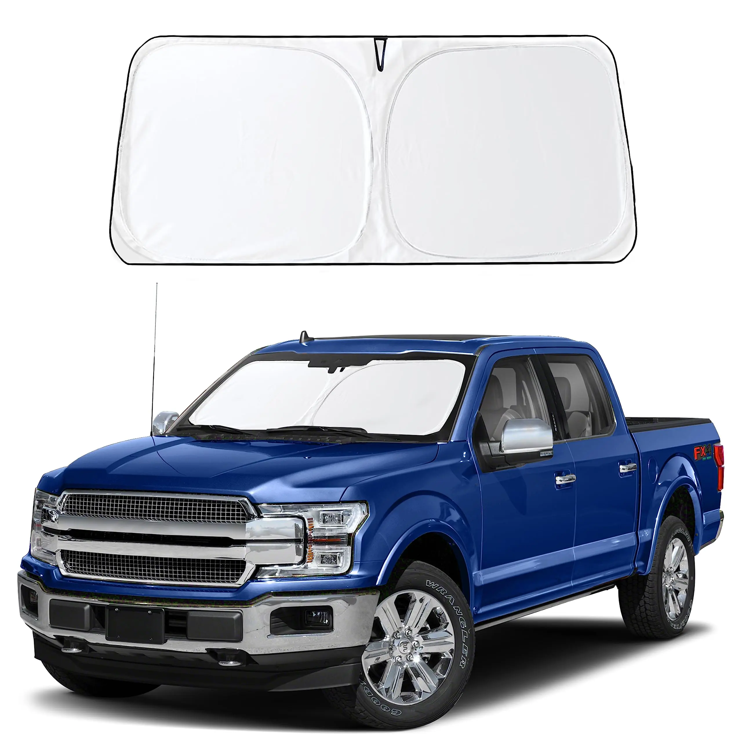 EcoNour Custom Fit UV Light Filtering Front Window Windshield Cover for Ford F-150 2022-2025 (59x27.5in) - Durable Lightweight Design, Premium Double-Layer Insulation, Heat Reduction, Hook & Loop, Storage Pouch, Windshield Cover Front Window