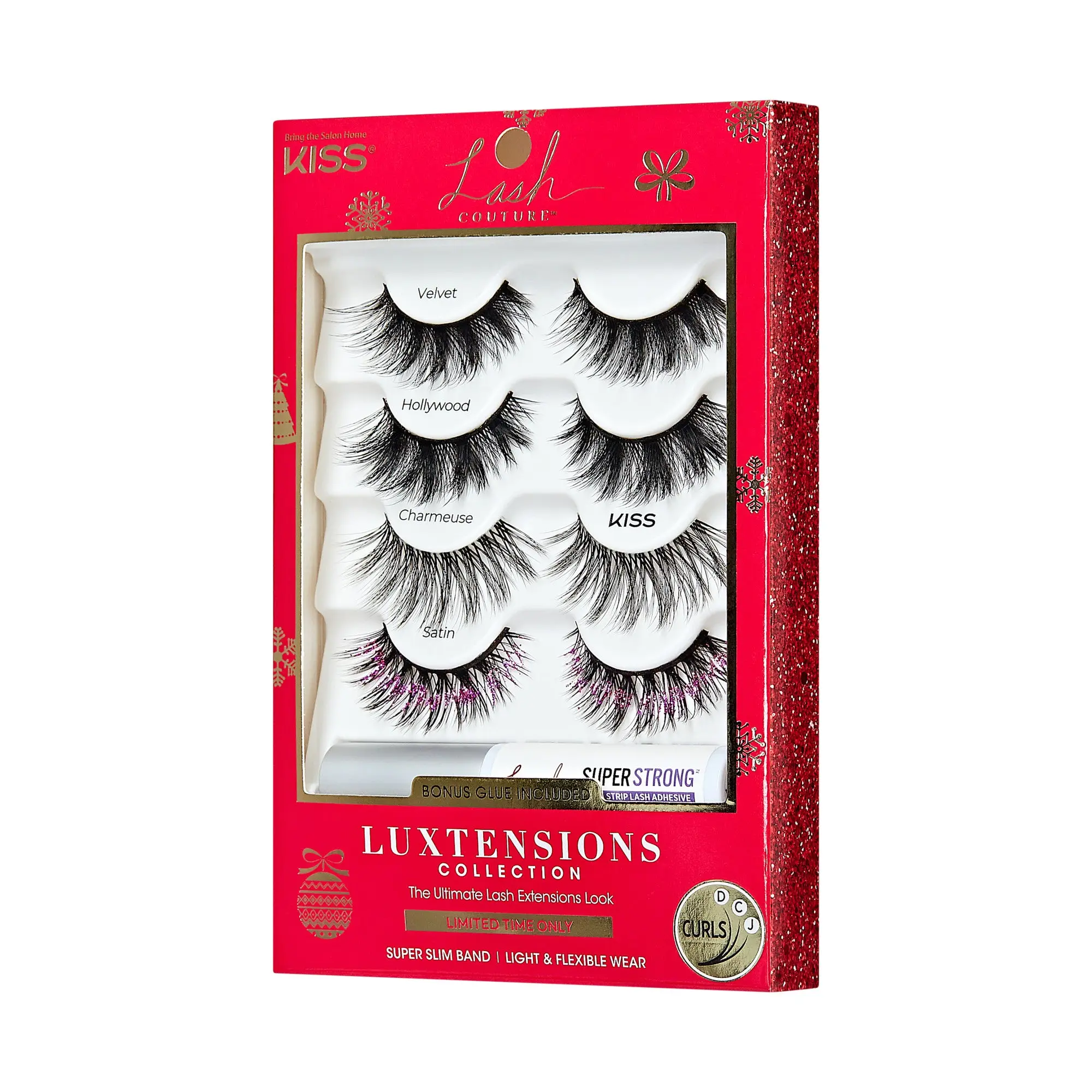 Kiss Lash Couture LuXtensions Holiday False Eyelashes Multipack - Glitter Pink | 4 Pairs, Strip Lashes, 14mm-18mm Kiss Lash Couture LuXtensions Holiday False Eyelashes Multipack - Glitter Pink | 4 Pairs, Strip Lashes, 14mm-18mm