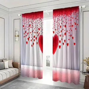 Romantic Heart Pattern Curtain, 2 Counts/set Valentine's Day Rod Pocket Curtain, Home Decor for Bedroom Living Room Window Kitchen Office