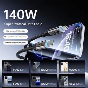 140W Super Protocol Fast Charging Cable for Mobile Phone Tablet Laptop Multi-Protocol Support Type C Data Line 140 Watts USB-C 5.9FT Smartphone Cellphone Electronic Digital