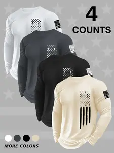 TikTok Viral newyear2026 januaryootd patriotvibe Distressed Flag Long-Sleeves – 4-Color Set, Slim-Fit with Flag Graphic, Ideal for Daily/New Year Looks, Matches Jeans, Loved by TikTok Fashion Fans for Retro Patriotic Trend