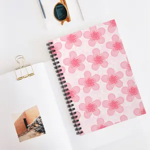Pink Flower Spiral Notebook - Ruled Line, Cute Girly Notepad, Pink Journal for Girls, Ruled Notebook for School