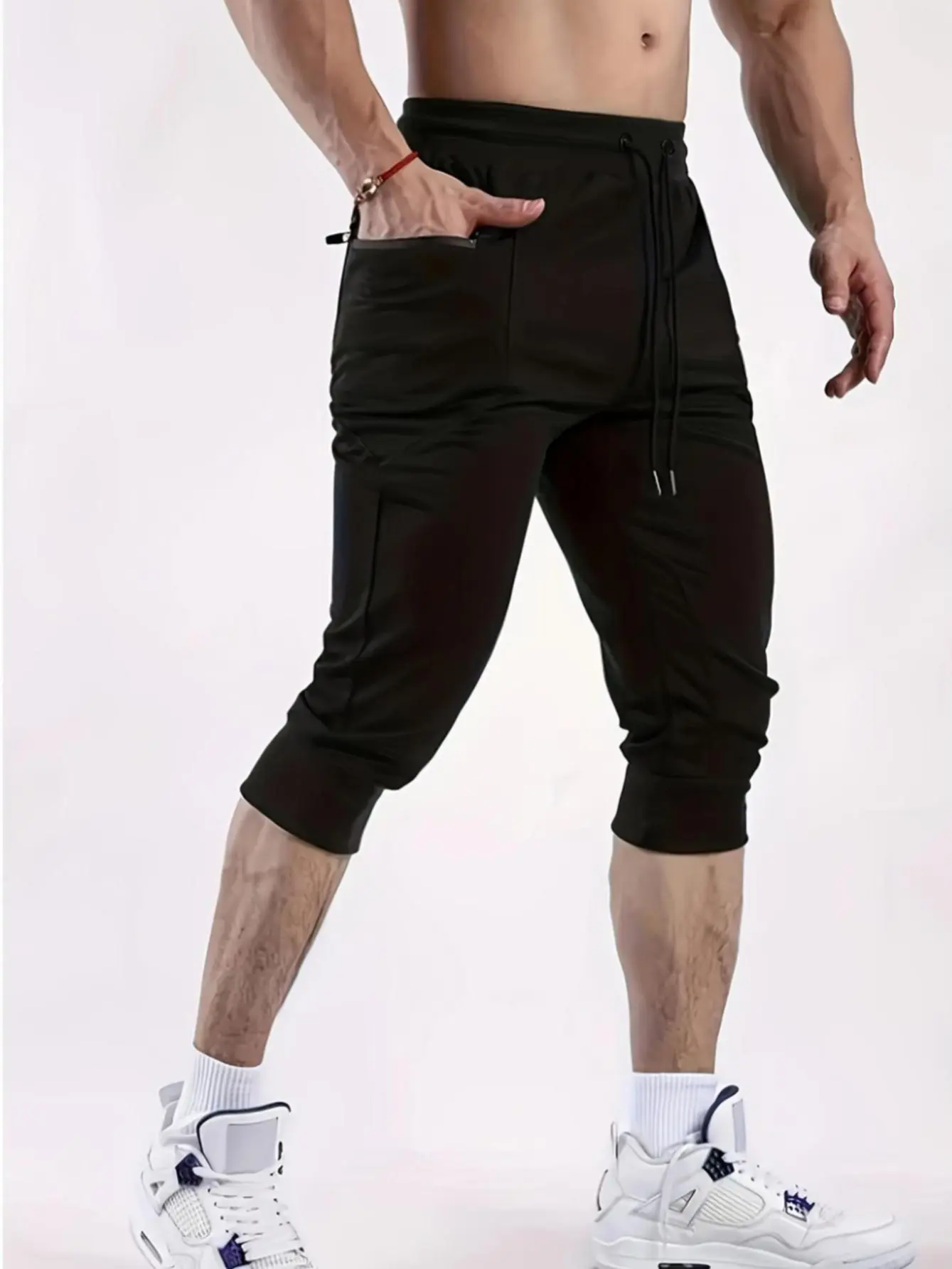 Men's Form-Fit Gym Joggers - Athleisure, Multi-Sport, Monochromatic, Uncuffed, Heather Grey Knit Fabric, Zipper Pockets, All-Season Breathable, Ideal For Workout Sessions & Casual Errands, Athleisure Men's Pants, Form-Fit Men's Pants