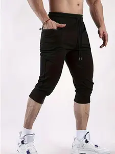 Men's Form-Fit Gym Joggers - Athleisure, Multi-Sport, Monochromatic, Uncuffed, Heather Grey Knit Fabric, Zipper Pockets, All-Season Breathable, Ideal For Workout Sessions & Casual Errands, Athleisure Men's Pants, Form-Fit Men's Pants
