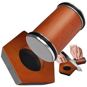 Magnetic Rolling Knife Sharpener Kit, 5-Angle (12-22° Range) Diamond-Stainless Steel Discs with 2 Extra Discs, Leather Strop for Straight Edge Kitchen Traditional Blades, Gift-Boxed